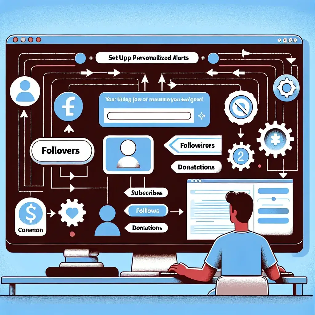 "Infografía de configuración de alertas personalizadas para seguidores, suscriptores y donaciones en plataformas de streaming, ilustrando pasos clave y recomendaciones para optimizar la interacción con la audiencia."